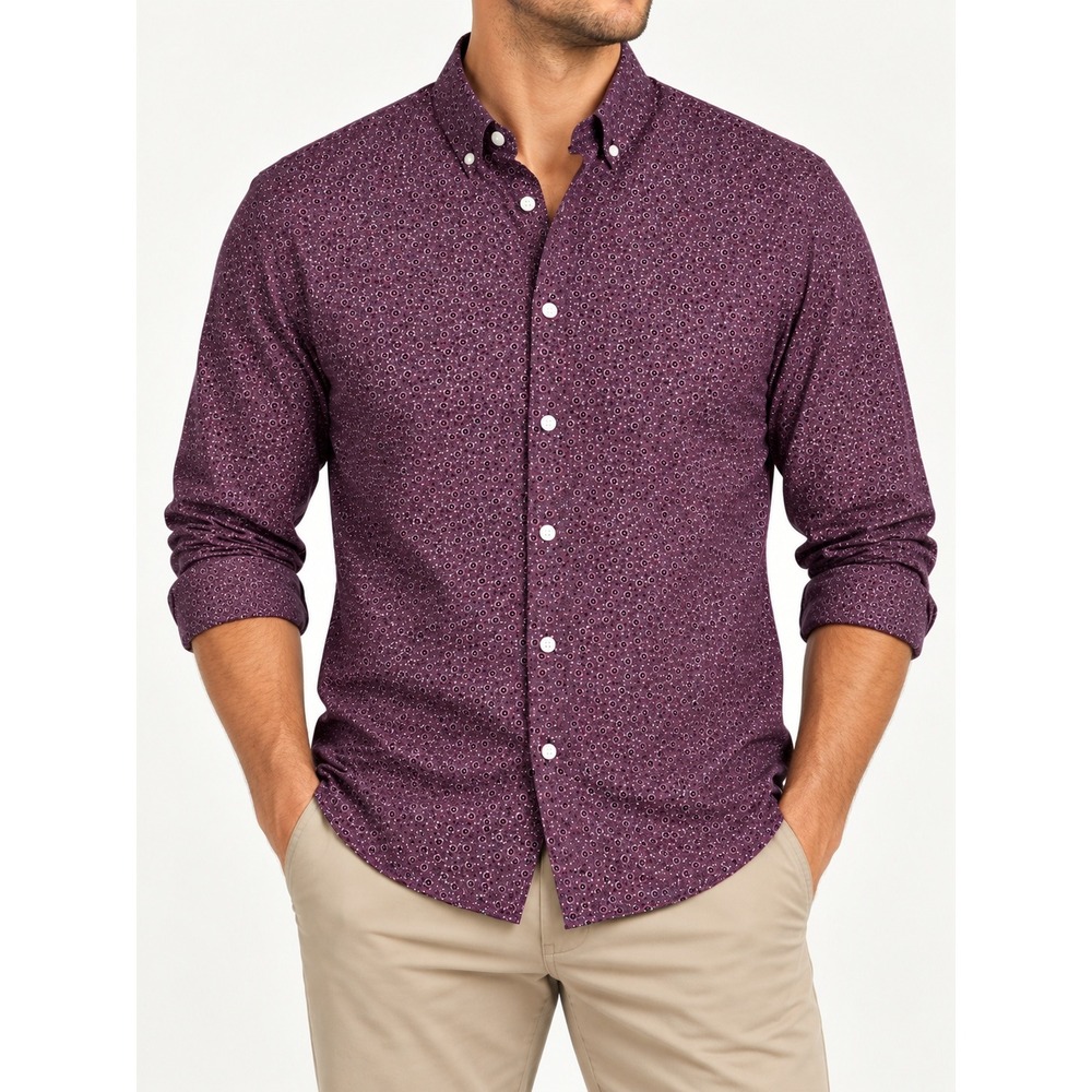 Express Mens Shirt Slim Soft Wash Burgundy 100% Cotton Medallion Print Small S